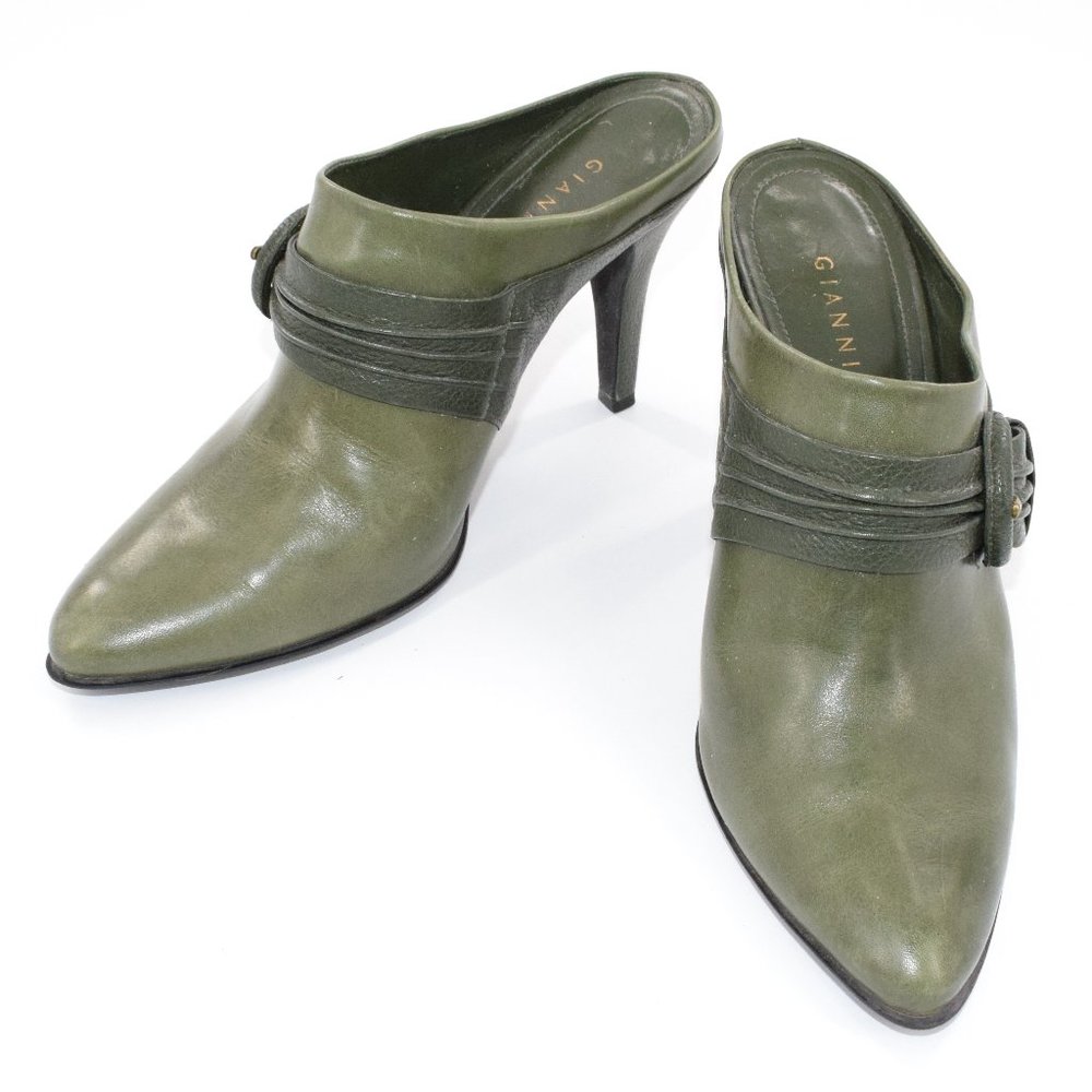 Gianni Bini Olive Green Slip-on Leather Mules 7